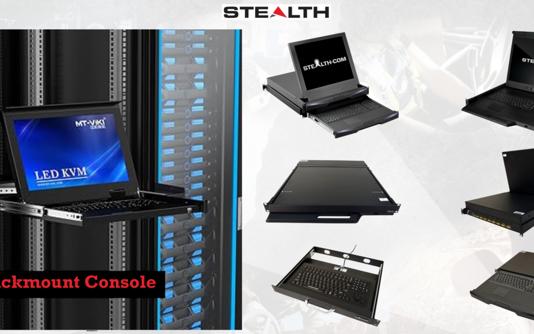 Stealth 1U Rackmount Console With LED KVM. Integrated Keyboard, Monitor, and Mouse for Efficient Server Management.